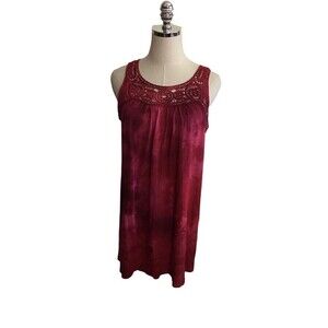 Allen Allen Top Women's Size Medium Customized Red Tie Dye Lace Trim Tunic